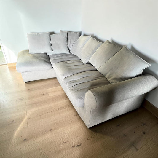 Grey corner sofa scatter cushions