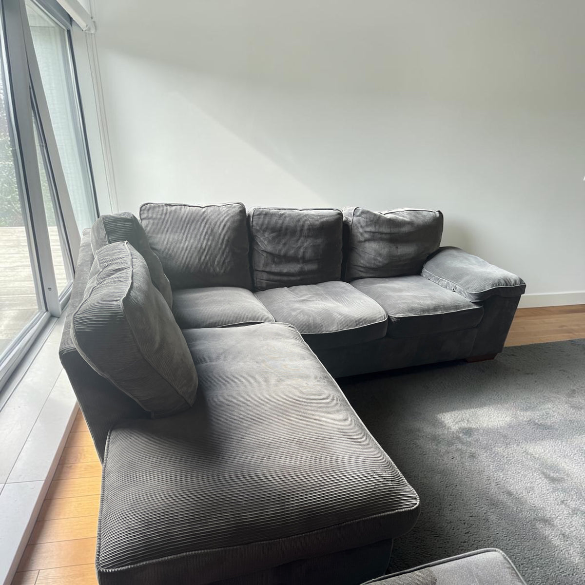 Grey corduroy corner sofa set