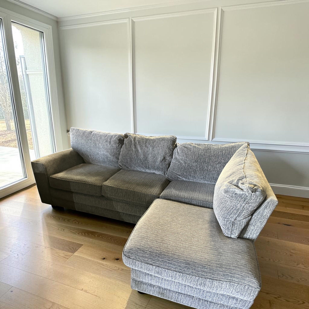 Grey corduroy corner sofa