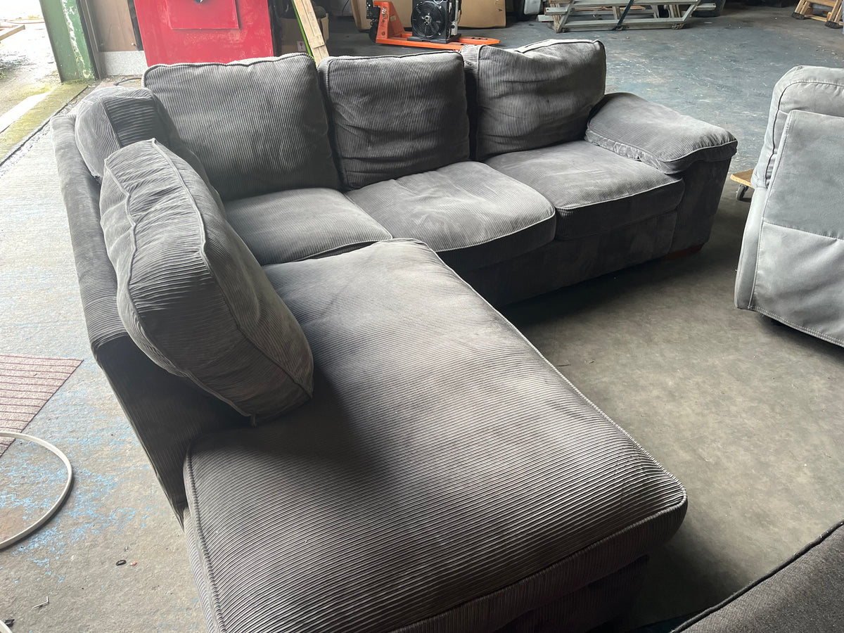 Grey corduroy corner sofa set