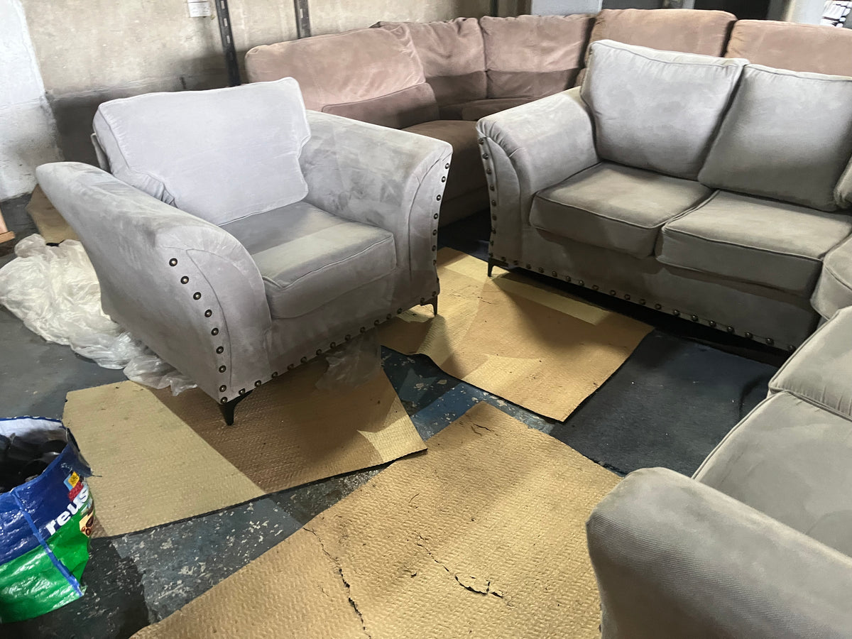 Grey corner sofa with matching armchair