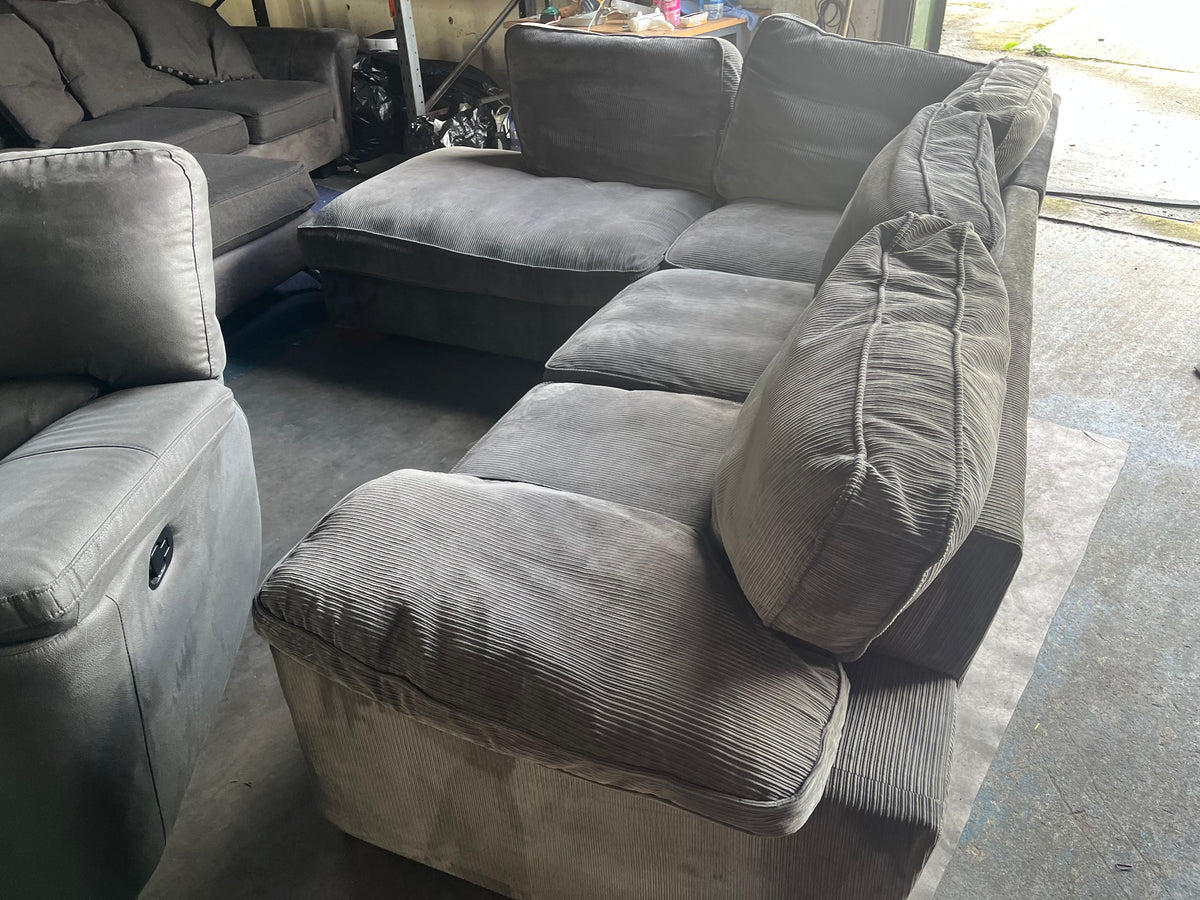 Grey corduroy corner sofa set