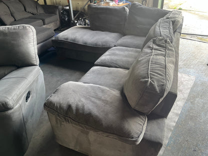 Grey corduroy corner sofa set