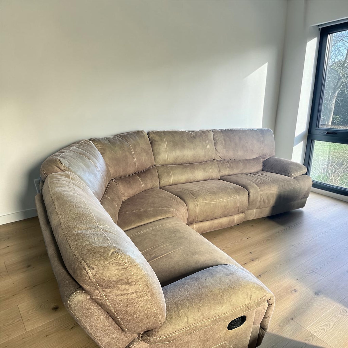 Beige corner manual recliner + 2 seater