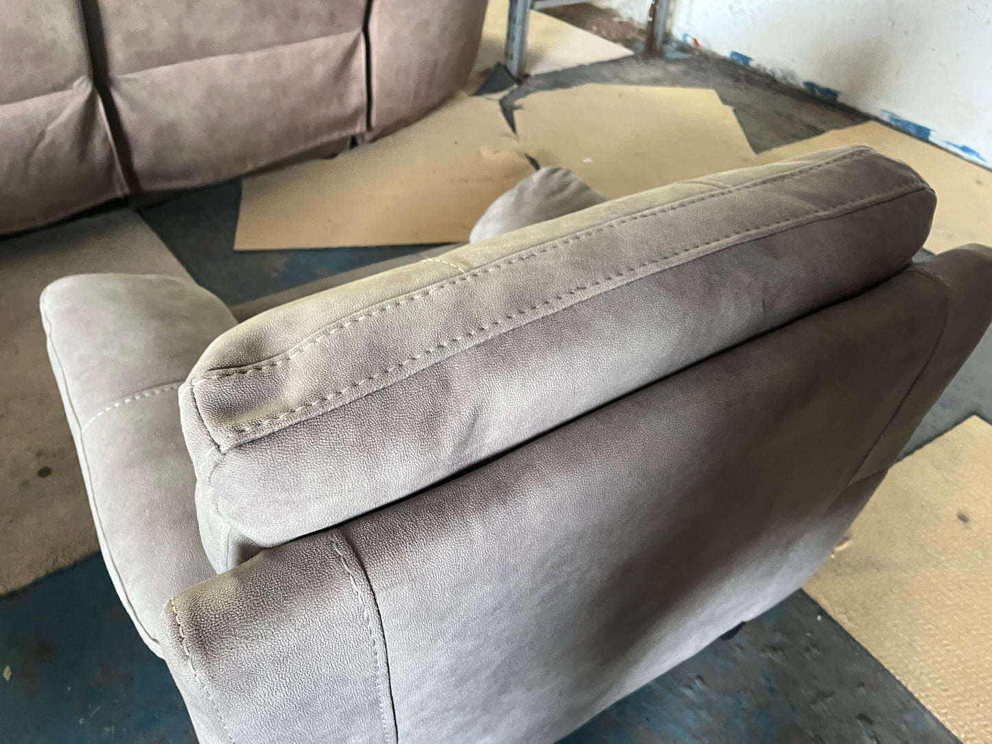 2 matching grey armchairs