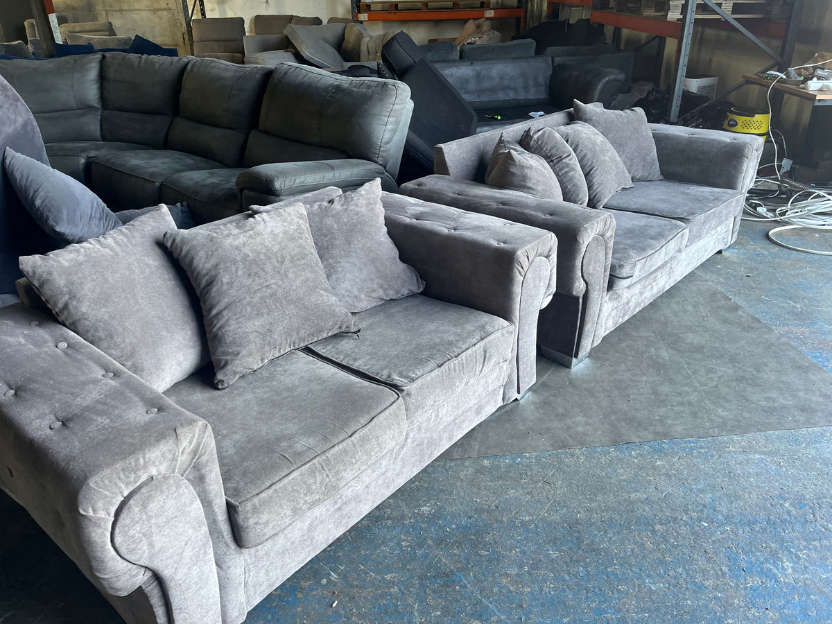 Grey Fabric 3+2 Sofa Suite