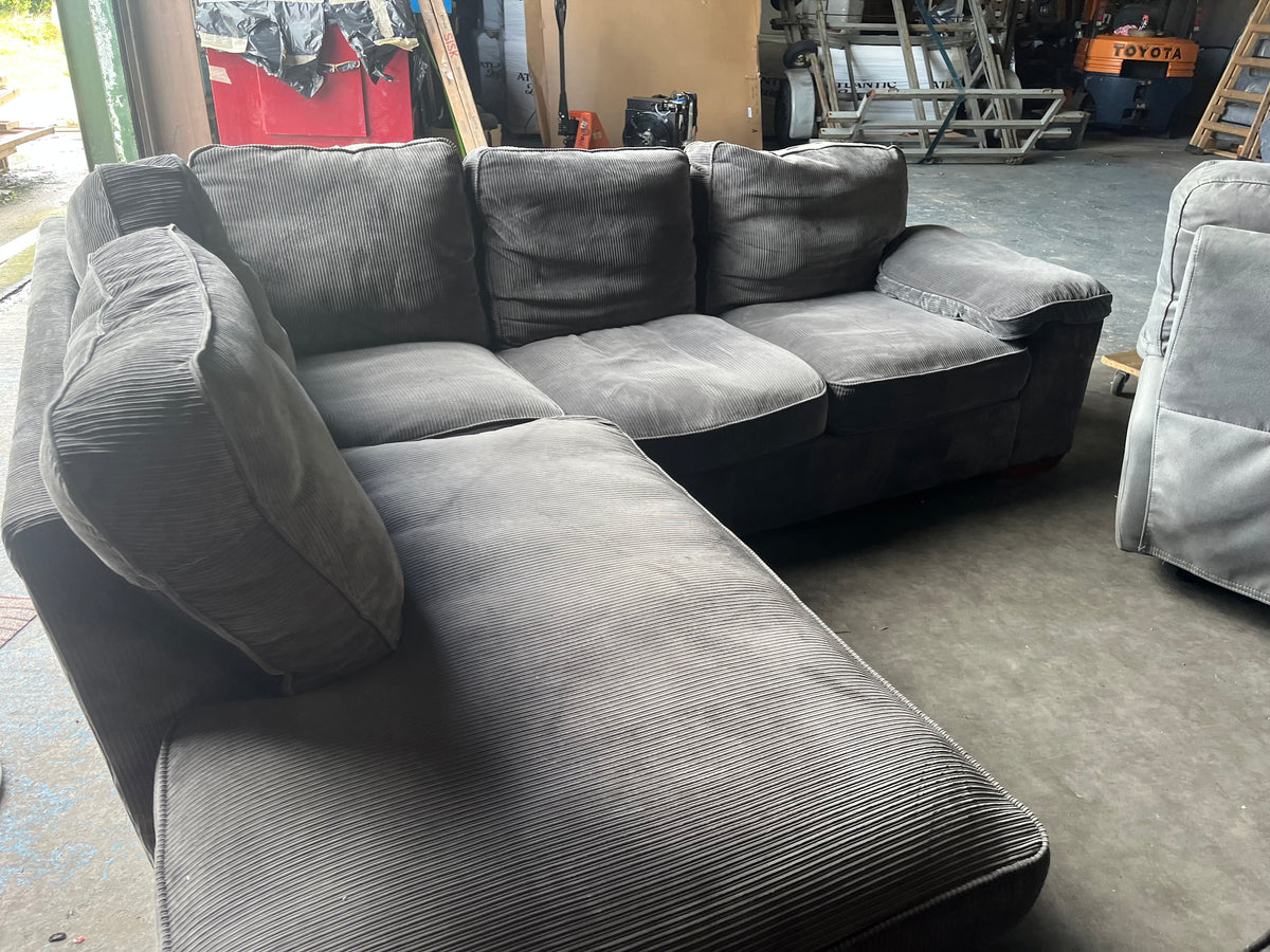 Grey corduroy corner sofa set