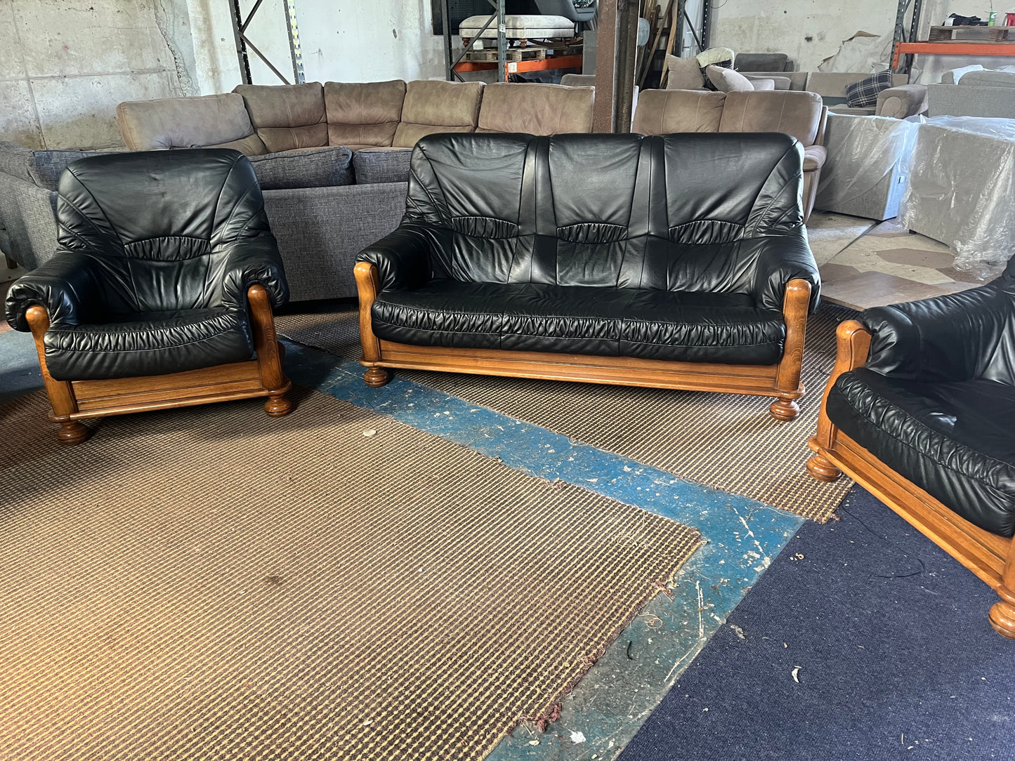 Dark grey leather sofa set 3+1+1