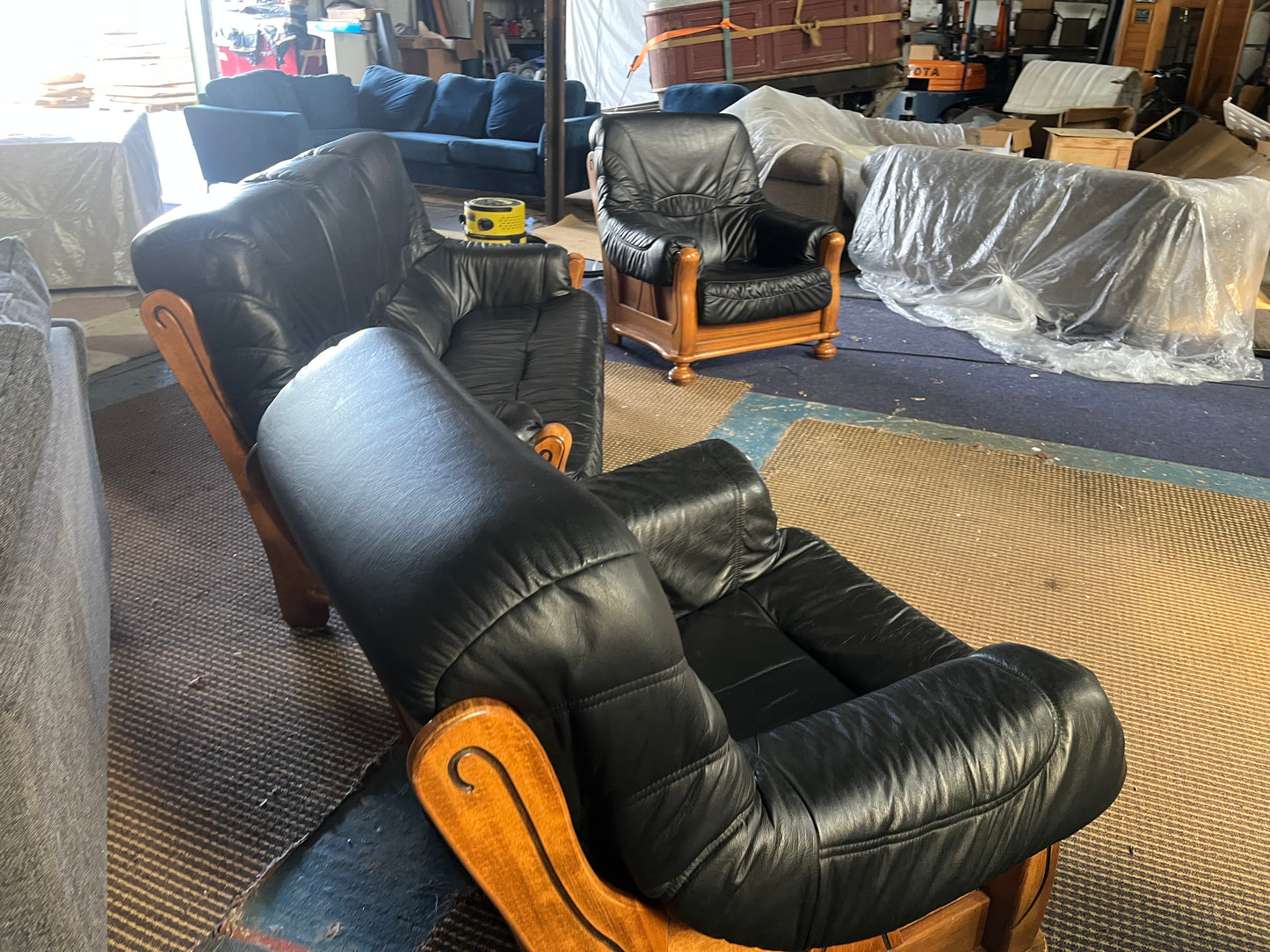 Dark grey leather sofa set 3+1+1