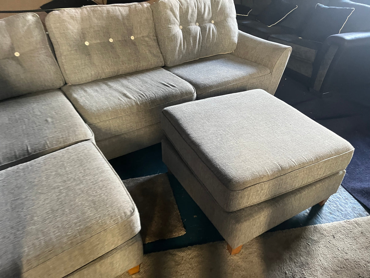 Grey corner sofa with matching footstool