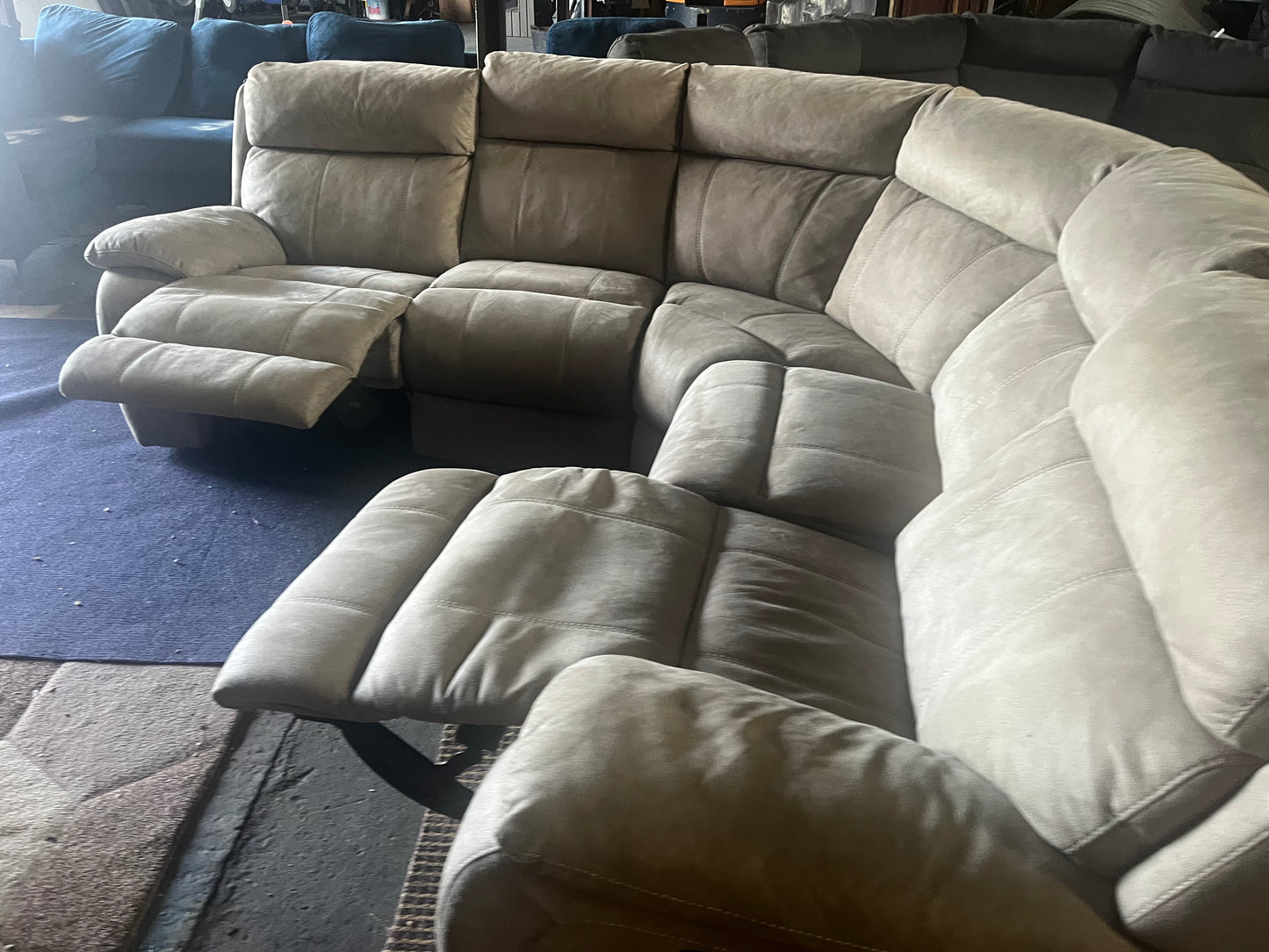 Large grey manual recliner corner sofa