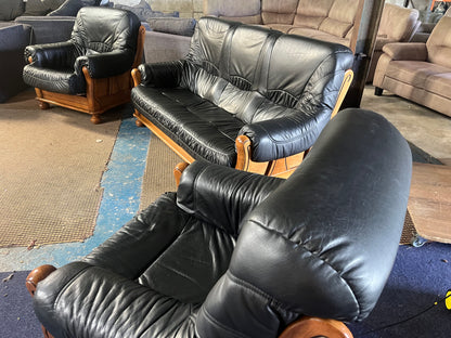 Dark grey leather sofa set 3+1+1