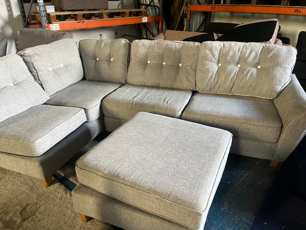 Grey corner sofa with matching footstool