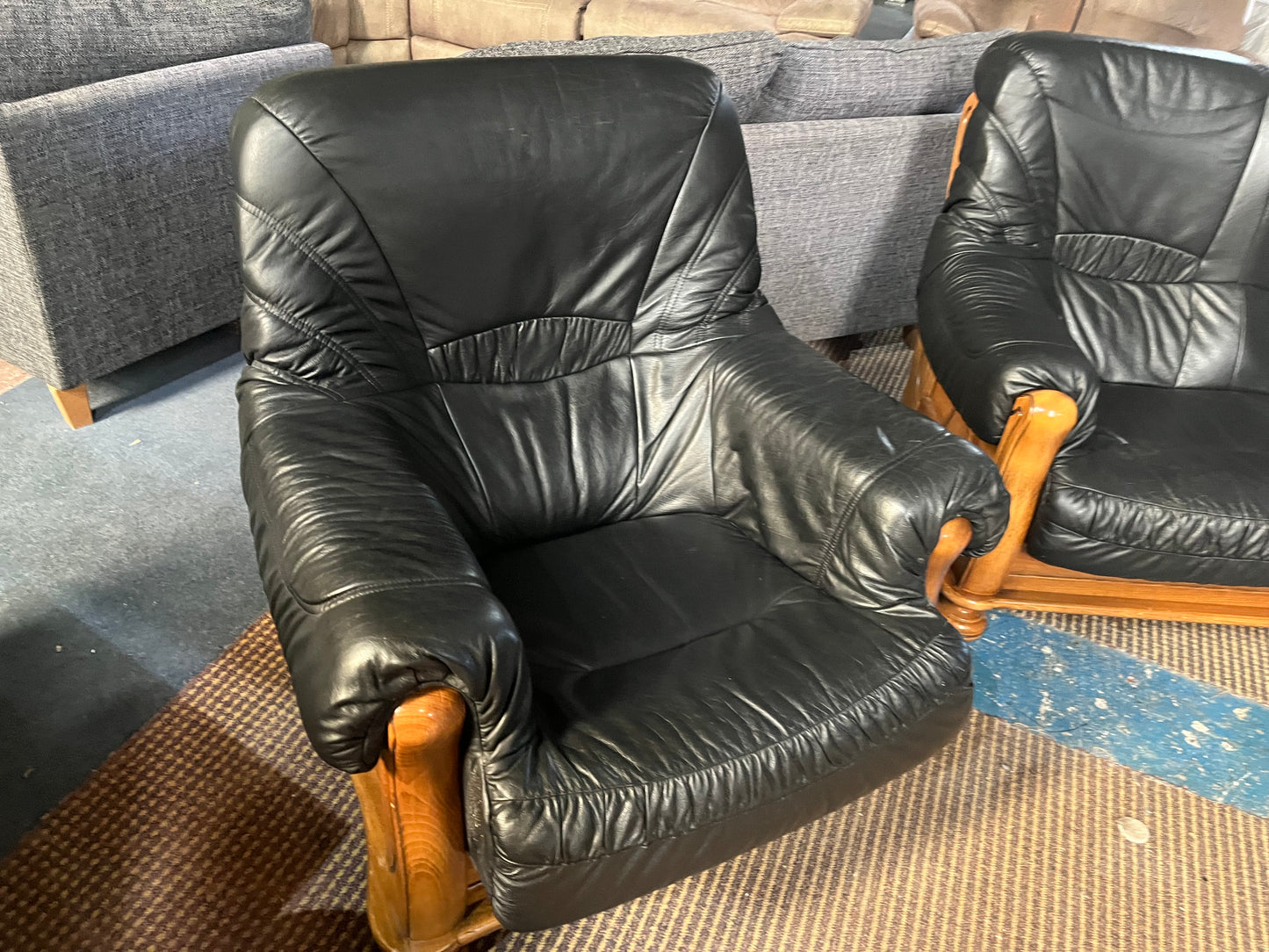 Dark grey leather sofa set 3+1+1
