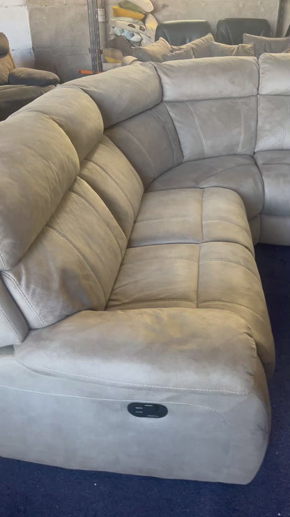 Large grey manual recliner corner sofa